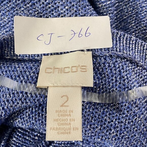Chico's Open Cardigan Sweater Blue Rayon Blend Metallic Women's Size 2 - Picture 2 of 6